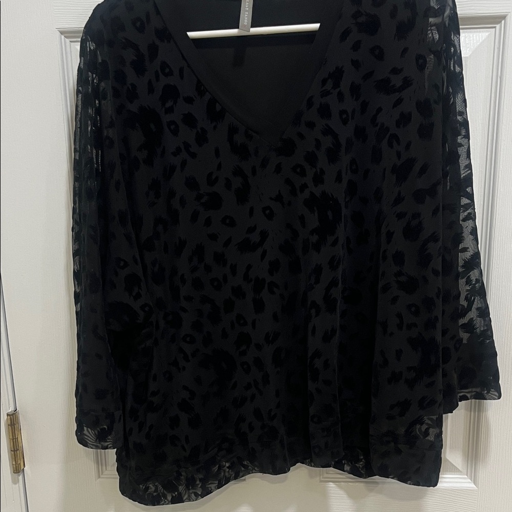 Last Tango Black Sheer Animal Print Blouse
